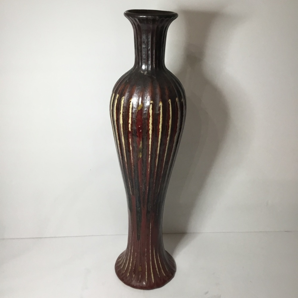 Vintage Signed Red And Brown Handmade Pottery  Ceramic Vase
